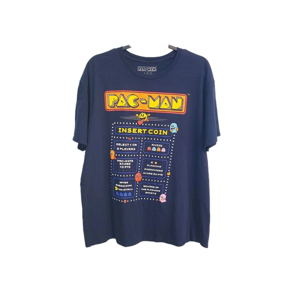 Pac-Man VTG Arcade T-Shirt XL Navy Blue Graphic Tee Retro Gamer Mad Engine